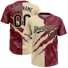 Maxcorners Custom Graffiti Pattern Black Crimson-Cream 3D Scratch Two-Button Unisex Softball Jersey LM0609