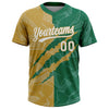 Maxcorners Custom Graffiti Pattern White Kelly Green-Old Gold 3D Scratch Two-Button Unisex Softball Jersey LM2605