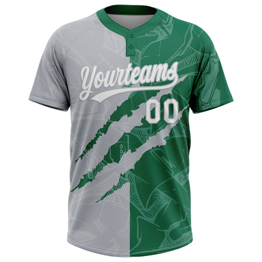 Maxcorners Custom Graffiti Pattern White Kelly Green-Gray 3D Scratch Two-Button Unisex Softball Jersey LM2605