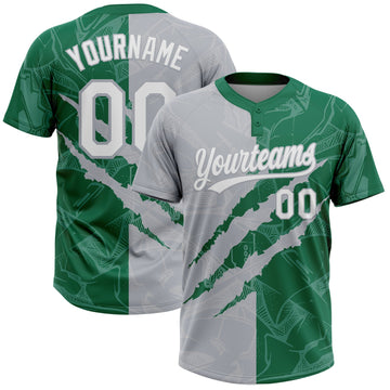 Maxcorners Custom Graffiti Pattern White Kelly Green-Gray 3D Scratch Two-Button Unisex Softball Jersey LM2605
