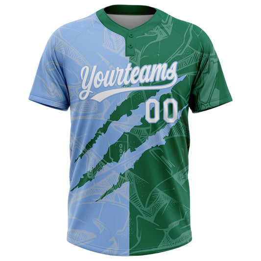 Maxcorners Custom Graffiti Pattern White Kelly Green-Light Blue 3D Scratch Two-Button Unisex Softball Jersey LM2605