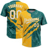 Maxcorners Custom Graffiti Pattern White Teal-Gold 3D Scratch Two-Button Unisex Softball Jersey LM2605