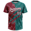 Maxcorners Custom Graffiti Pattern White Teal-Crimson 3D Scratch Two-Button Unisex Softball Jersey LM2605