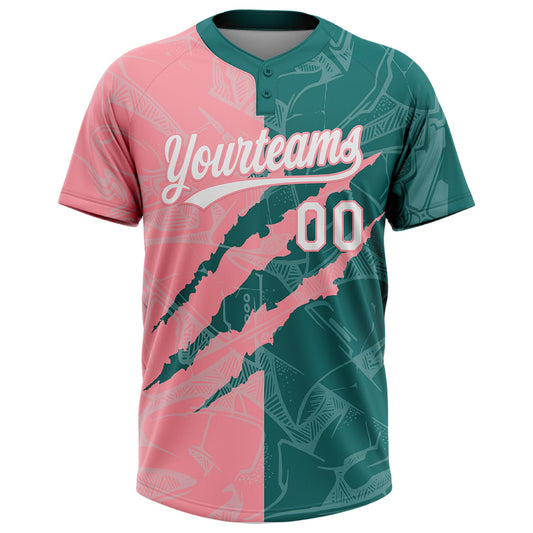 Maxcorners Custom Graffiti Pattern White Teal-Medium Pink 3D Scratch Two-Button Unisex Softball Jersey LM2605