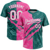 Maxcorners Custom Graffiti Pattern White Teal-Pink 3D Scratch Two-Button Unisex Softball Jersey LM2605