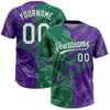 Maxcorners Custom Graffiti Pattern White Purple-Kelly Green 3D Scratch Two-Button Unisex Softball Jersey LM2605