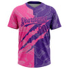Maxcorners Custom Graffiti Pattern Purple-Pink 3D Scratch Two-Button Unisex Softball Jersey LM2605