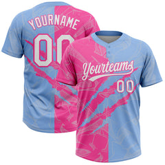 Maxcorners Custom Graffiti Pattern White Light Blue-Pink 3D Scratch Two-Button Unisex Softball Jersey LM0609