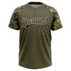 Maxcorners Custom Olive Black-Cream Salute To Service Camo Raglan Sleeves Two-Button Unisex Softball Jersey LM2605