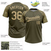 Maxcorners Custom Olive Vegas Gold Salute To Service Camo Raglan Sleeves Two-Button Unisex Softball Jersey LM2605