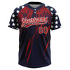 Maxcorners Custom Navy Red-White Distressed Scratch Brush Stroke Star Raglan Sleeves Two-Button Unisex Softball Jersey LM2605