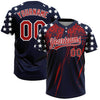 Maxcorners Custom Navy Red-White Distressed Scratch Brush Stroke Star Raglan Sleeves Two-Button Unisex Softball Jersey LM2605
