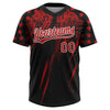 Maxcorners Custom Black Red-White Distressed Scratch Brush Stroke Star Raglan Sleeves Two-Button Unisex Softball Jersey LM2605