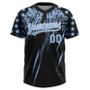 Maxcorners Custom Black Light Blue-White Distressed Scratch Brush Stroke Star Raglan Sleeves Two-Button Unisex Softball Jersey LM2605