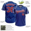 Maxcorners Custom Royal White Pinstripe Red Star Raglan Sleeves Two-Button Unisex Softball Jersey LM2605