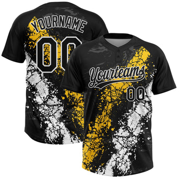 Maxcorners Custom Black Yellow-White Dripping Splatter Cracked Texture Two-Button Unisex Softball Jersey LM2605