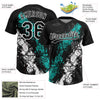 Maxcorners Custom Black Aqua-White Dripping Splatter Cracked Texture Two-Button Unisex Softball Jersey LM2605