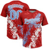 Maxcorners Custom Red Light Blue-White Dripping Splatter Cracked Texture Two-Button Unisex Softball Jersey LM2605