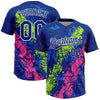 Maxcorners Custom Royal Neon Green Pink-White Dripping Splatter Cracked Texture Two-Button Unisex Softball Jersey LM2605