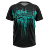Maxcorners Custom Black Aqua Dripping Splatter Paint Two-Button Unisex Softball Jersey LM2605