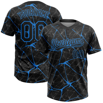 Maxcorners Custom Black Electric Blue Abstract Network Two-Button Unisex Softball Jersey LM2605