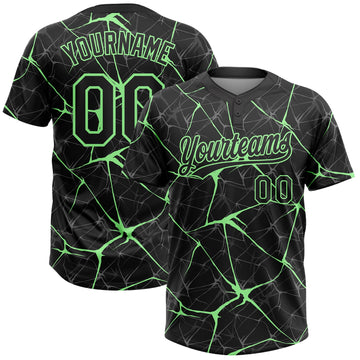 Maxcorners Custom Black Pea Green Abstract Network Two-Button Unisex Softball Jersey LM2605