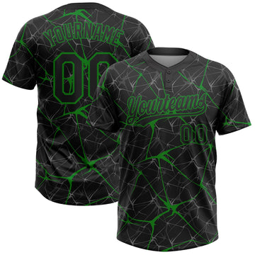 Maxcorners Custom Black Grass Green Abstract Network Two-Button Unisex Softball Jersey LM2605