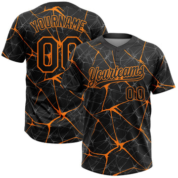 Maxcorners Custom Black Bay Orange Abstract Network Two-Button Unisex Softball Jersey LM2605