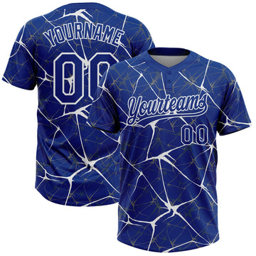 Maxcorners Custom Royal White Abstract Network Two-Button Unisex Softball Jersey LM2605