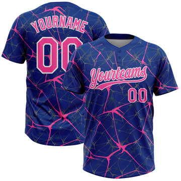 Maxcorners Custom Royal Pink-White Abstract Network Two-Button Unisex Softball Jersey LM2605