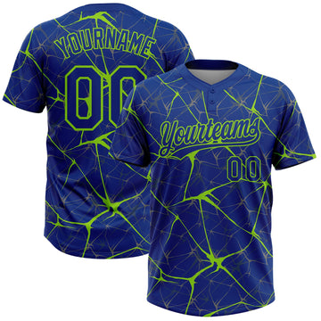 Maxcorners Custom Royal Neon Green Abstract Network Two-Button Unisex Softball Jersey LM2605