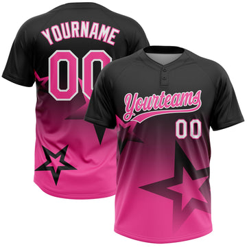 Maxcorners Custom Black Pink-White Gradient Style Twinkle Star Two-Button Unisex Softball Jersey LM2605