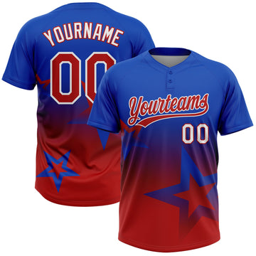 Maxcorners Custom Thunder Blue Red-White Gradient Style Twinkle Star Two-Button Unisex Softball Jersey LM2605