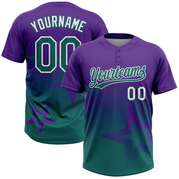 Maxcorners Custom Purple Teal-White Gradient Style Twinkle Star Two-Button Unisex Softball Jersey LM2605