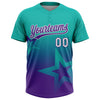 Maxcorners Custom Aqua Purple-White Gradient Style Twinkle Star Two-Button Unisex Softball Jersey LM2605