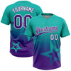 Maxcorners Custom Aqua Purple-White Gradient Style Twinkle Star Two-Button Unisex Softball Jersey LM2605
