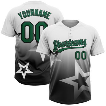 Maxcorners Custom White Kelly Green-Black Gradient Style Twinkle Star Two-Button Unisex Softball Jersey LM2605