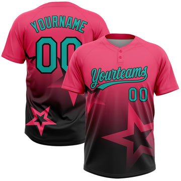 Maxcorners Custom Neon Pink Aqua-White Gradient Style Twinkle Star Two-Button Unisex Softball Jersey LM2605