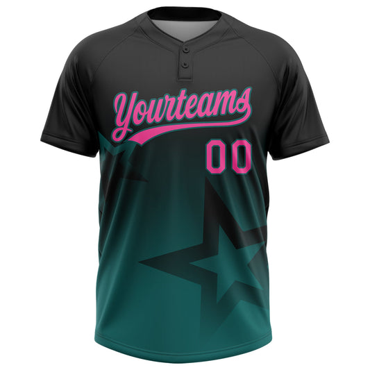 Maxcorners Custom Black Pink-Teal Gradient Style Twinkle Star Two-Button Unisex Softball Jersey LM2605