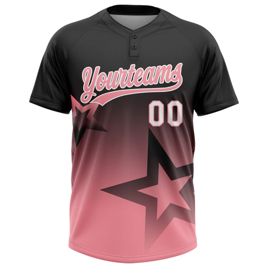 Maxcorners Custom Black Medium Pink-White Gradient Style Twinkle Star Two-Button Unisex Softball Jersey LM2605
