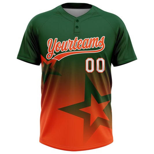 Maxcorners Custom Green Orange-White Gradient Style Twinkle Star Two-Button Unisex Softball Jersey LM2605