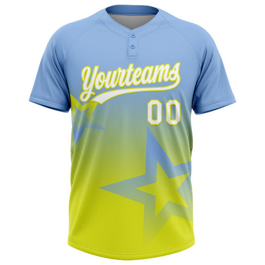 Maxcorners Custom Light Blue White-Neon Yellow Gradient Style Twinkle Star Two-Button Unisex Softball Jersey LM2605