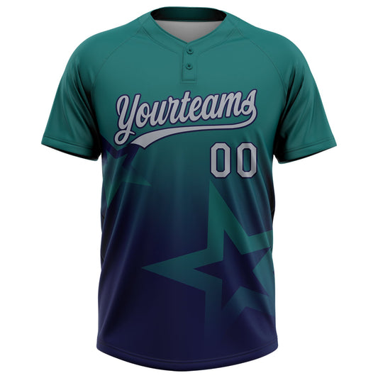 Maxcorners Custom Teal Gray-Navy Gradient Style Twinkle Star Two-Button Unisex Softball Jersey LM2605