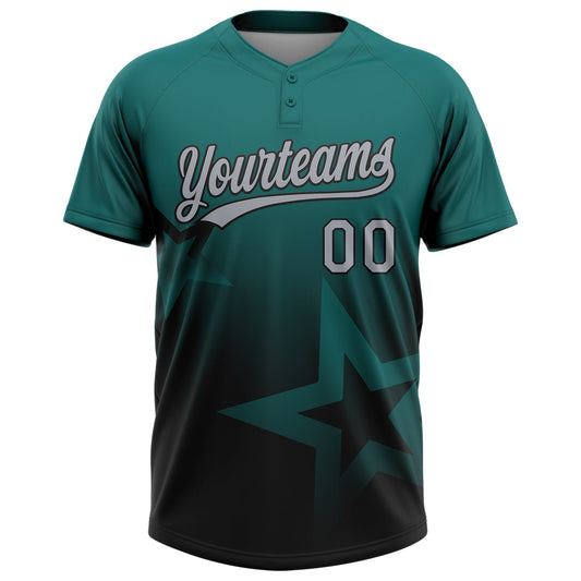 Maxcorners Custom Teal Gray-Black Gradient Style Twinkle Star Two-Button Unisex Softball Jersey LM2605