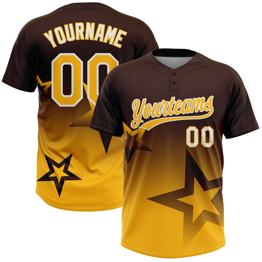 Maxcorners Custom Brown Gold-White Gradient Style Twinkle Star Two-Button Unisex Softball Jersey LM2605
