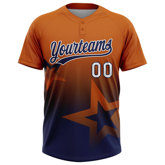 Maxcorners Custom Texas Orange Navy-White Gradient Style Twinkle Star Two-Button Unisex Softball Jersey LM2605