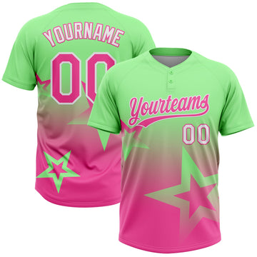 Maxcorners Custom Pea Green Pink-White Gradient Style Twinkle Star Two-Button Unisex Softball Jersey LM2605