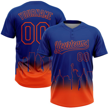 Maxcorners Custom Royal Orange New York City Edition Gradient Two-Button Unisex Softball Jersey LM2605