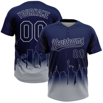 Maxcorners Custom Navy Gray New York City Edition Gradient Two-Button Unisex Softball Jersey LM2605