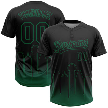 Maxcorners Custom Black Kelly Green Dallas City Edition Gradient Two-Button Unisex Softball Jersey LM2605